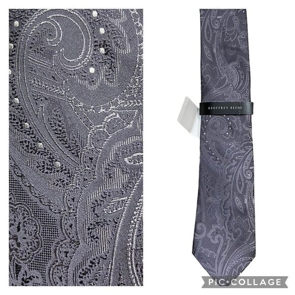 Brand new with Tags Geoffrey‎ Beene Brand Textured Grey Neck Tie - Picture 1 of 8